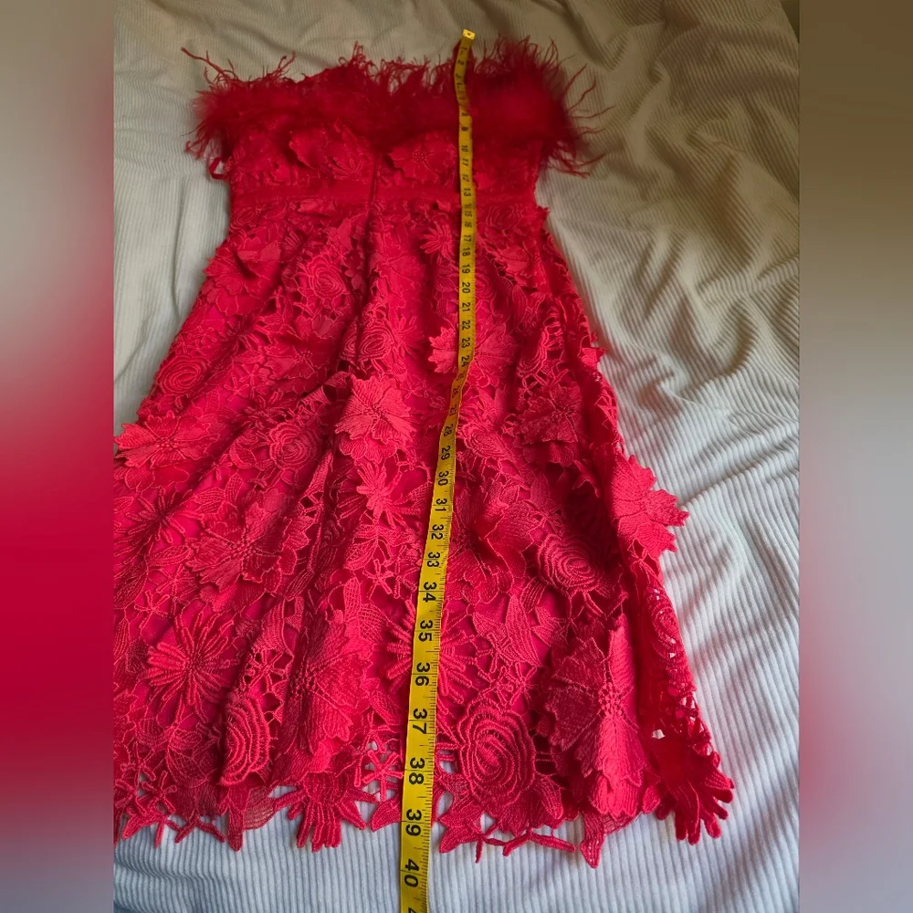 Karen Millen Lace Off The Shoulder Feather Dress Woven Midi Dress  Red sz 8 NWT